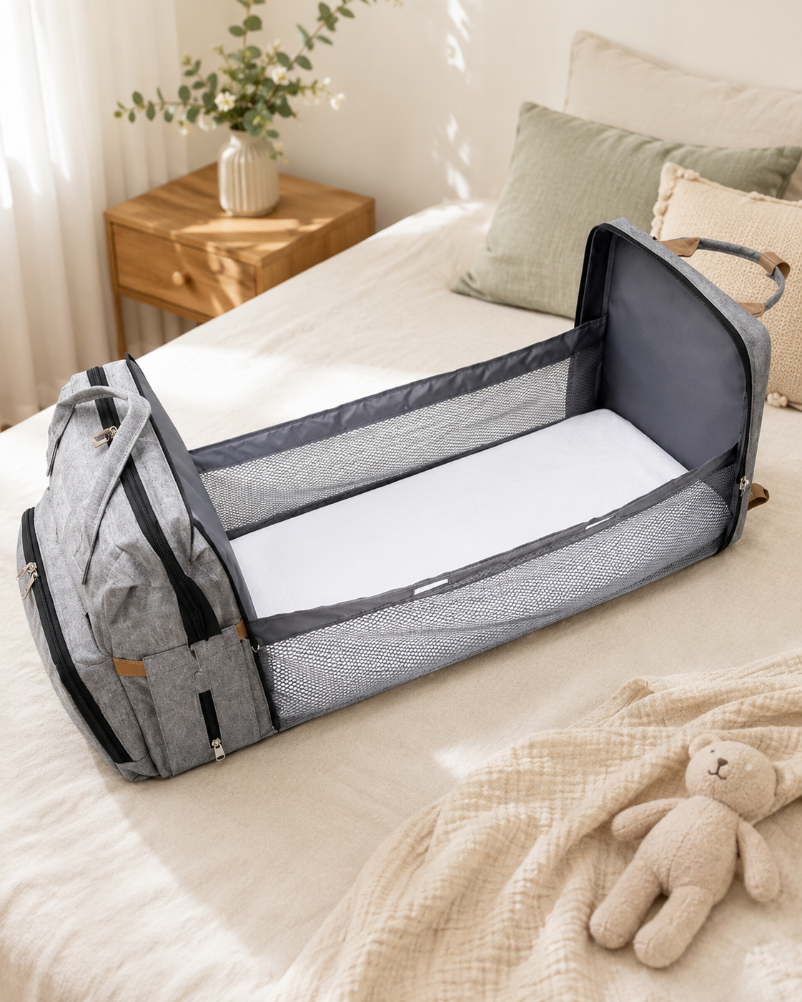 Mochila Pañalera Convertible 3 en 1 · Cuna de Viaje y Cambiador | Niddo Refugio